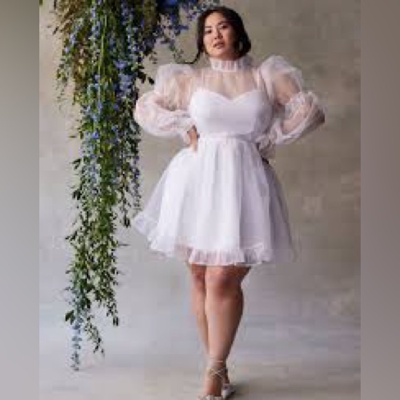 Eloquii Dresses & Skirts - Bridal Eloquii NWT white romantic fairy princess organza ruffle mini dress SZ 18